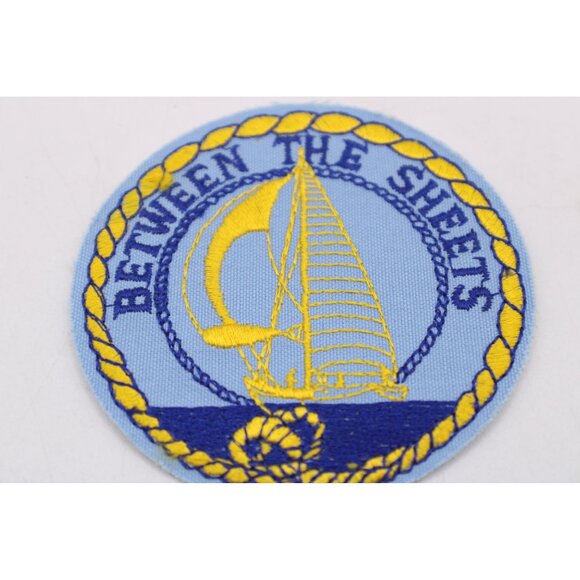 Blue Yellow Sailing Nautical Patch Embroidered "Between The Sheets" Design Round - Picture 3 of 4